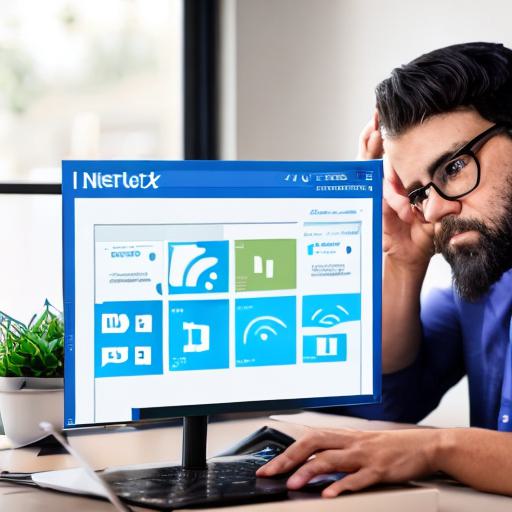 螢幕上顯示困擾的人在使用Windows 11電腦，試圖解決網絡問題。