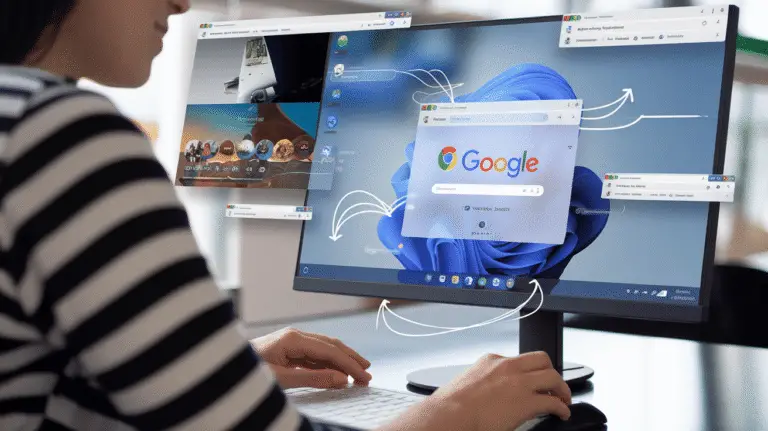 使用Windows 11的個人正在使用Google Chrome瀏覽網頁，展現其作為預設瀏覽器的順暢性。