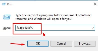 在運行對話框上鍵入“％appdata％”