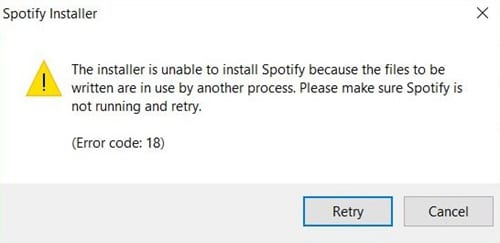 Spotify錯誤代碼18