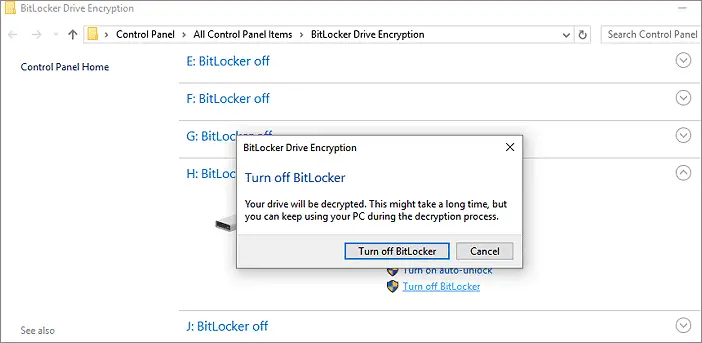 單擊“關閉Bitlocker”