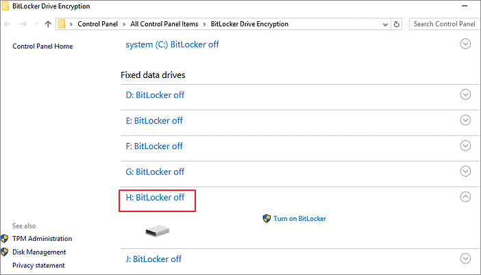 關閉Windows中的BitLocker分區