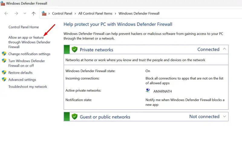 通過Windows Defender防火牆允許應用程序或功能